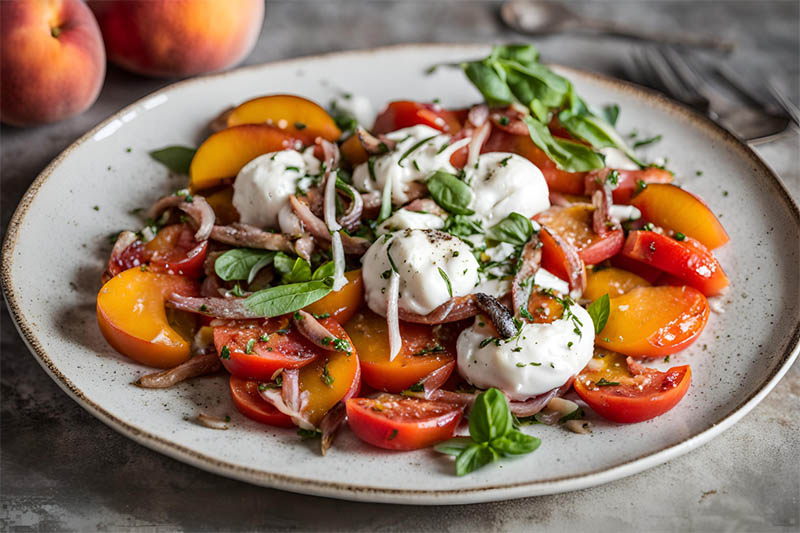 Antipasto di pomodori datterino e pesche